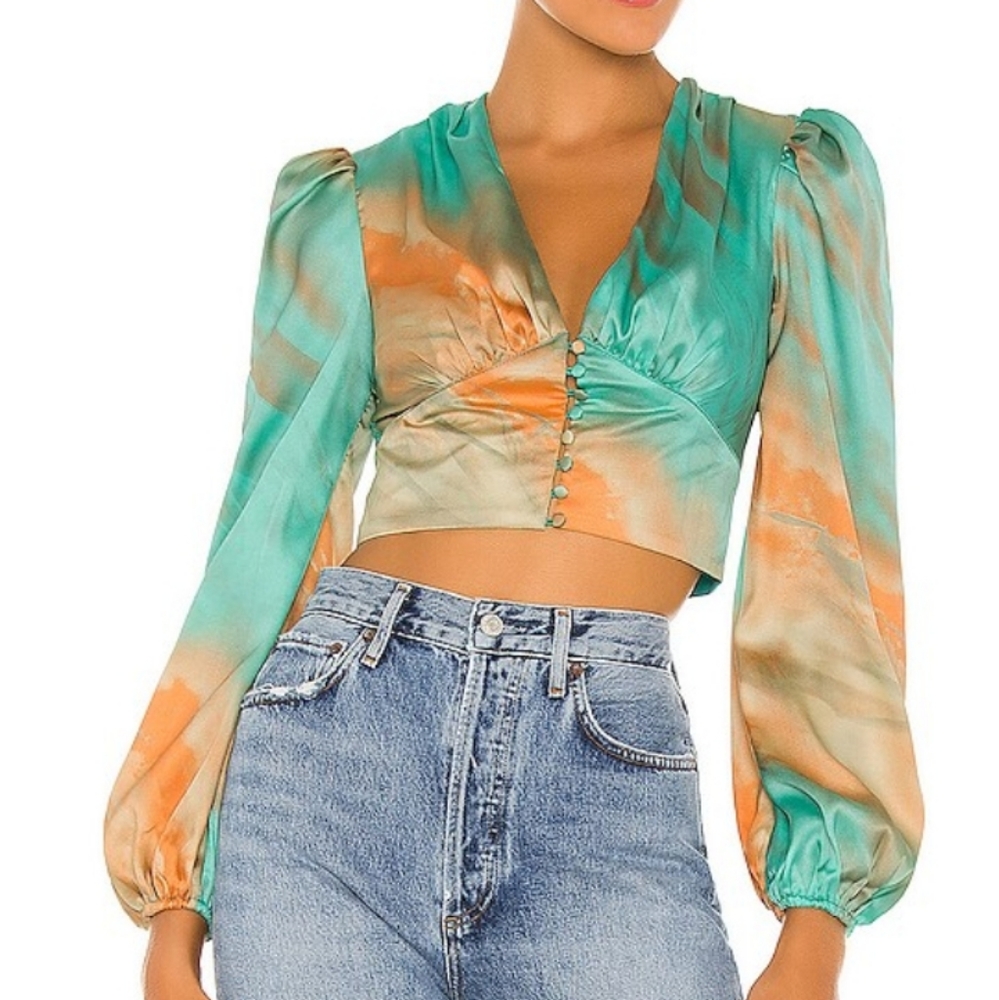 Eleen Blouson Top in Teal Multisuperdown size small